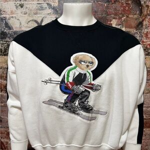 New Women Black and White Sweater with Skiing Bear Design